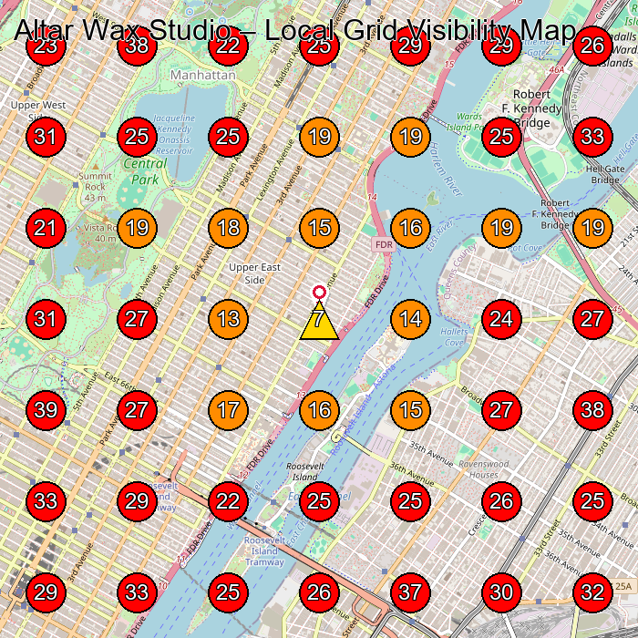Altar Wax Studio GeoGrid visibility map for Waxing Hair Removal Service in Bronx